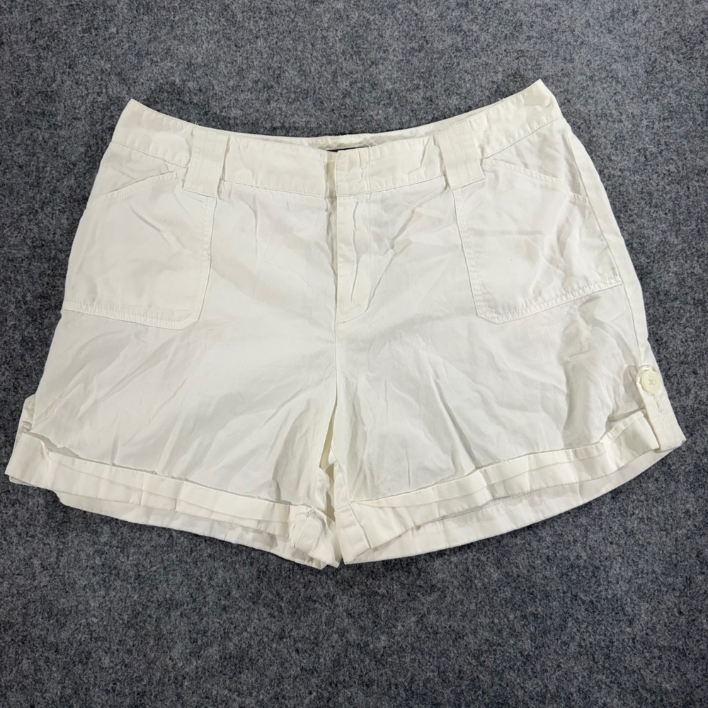 Apt. 9 Womens White 100% Cotton Cargo Shorts Size 10 Cuffed Casual Summer